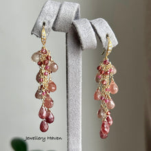 Load image into Gallery viewer, Andesine, pink tourmaline and garnet tassel earrings