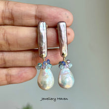 Load image into Gallery viewer, Lavender pink rectangular pearl and Edison pearl earrings