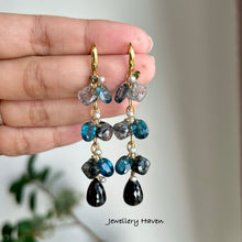 Charger l'image dans la galerie, Reserved for M … Black rutilated quartz and teal moss kyanite earrings