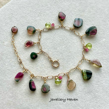 Load image into Gallery viewer, Watermelon tourmaline charm bracelet