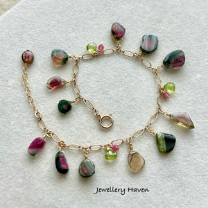 Watermelon tourmaline charm bracelet