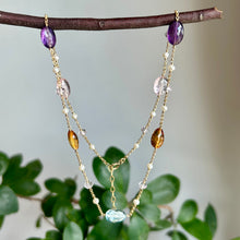 Load image into Gallery viewer, Blue topaz, citrine, amethyst and rose quartz nugget necklace