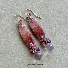 Charger l'image dans la galerie, Cobalt calcite, amethyst, pink amethyst, pink tourmaline earrings