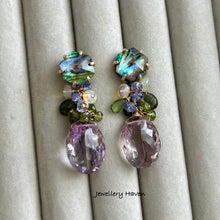 Load image into Gallery viewer, Pink amethyst and abalone shell studs earrings (detachable)