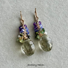 Laden Sie das Bild in den Galerie-Viewer, Green amethyst, tanzanite, tourmaline earrings