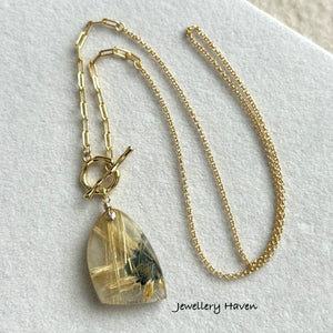 Golden rutilated quartz toggle necklace