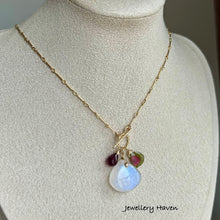 画像をギャラリービューアに読み込む, Blue flash moonstone, watermelon tourmaline slice toggle necklace