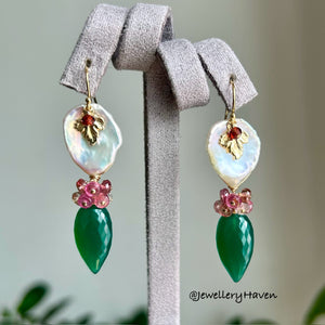 Green onyx and Keshi pearl earrings