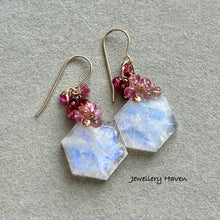 Load image into Gallery viewer, {Reserved} Blue flash moonstone and pink tourmaline earrings