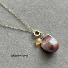 Load image into Gallery viewer, Metallic iridescent pink purplish baroque pearl and Ethiopian opal necklace