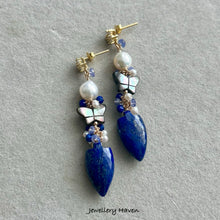 Charger l'image dans la galerie, Lapis lazuli, baby baroque pearls, mother of pearl earrings