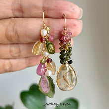 Load image into Gallery viewer, Watermelon tourmaline and golden rutilated quartz earrings