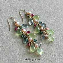 Load image into Gallery viewer, Prehnite and moss aquamarine earrings (spring theme)