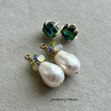 Load image into Gallery viewer, Edison pearl and hexagon abalone shell stud earrings (detachable dangle)