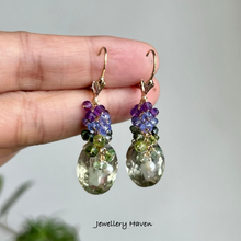 Laden Sie das Bild in den Galerie-Viewer, Green amethyst, tanzanite, tourmaline earrings