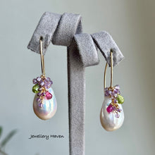 Charger l'image dans la galerie, Edison pearl, pink amethyst, peridot, tourmaline earrings