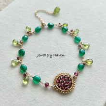 Load image into Gallery viewer, Garnet weave and green onyx bracelet