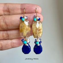 Charger l'image dans la galerie, Golden rutilated quartz and lapis lazuli earrings