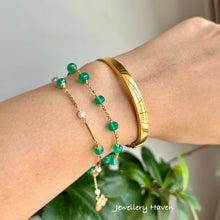 Charger l&#39;image dans la galerie, Green onyx and pearl bracelet 14k gold filled