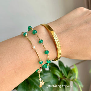Green onyx and pearl bracelet 14k gold filled
