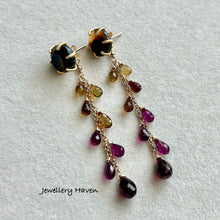 Cargar imagen en el visor de la galería, Montana agate studs with garnet and tourmaline earrings (detachable)