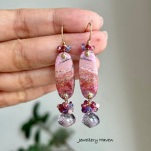 Charger l'image dans la galerie, Cobalt calcite, amethyst, pink amethyst, pink tourmaline earrings
