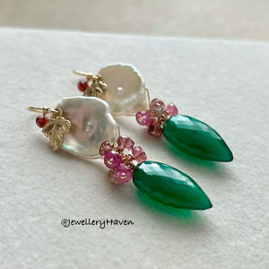 Green onyx and Keshi pearl earrings