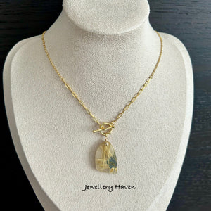 Golden rutilated quartz toggle necklace