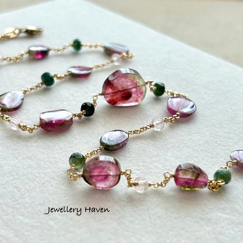 RESERVED for E - Watermelon tourmaline slice necklace