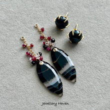 Load image into Gallery viewer, Banded agate, ruby and obsidian stud earrings (detachable dangle)
