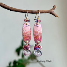 Charger l'image dans la galerie, Cobalt calcite, amethyst, pink amethyst, pink tourmaline earrings