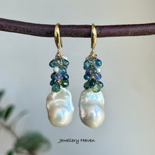Cargar imagen en el visor de la galería, Baroque pearl, blue green sapphire , tanzanite and earrings