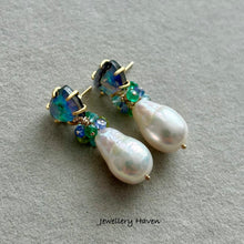 Load image into Gallery viewer, Edison pearl and triangular abalone shell stud earrings