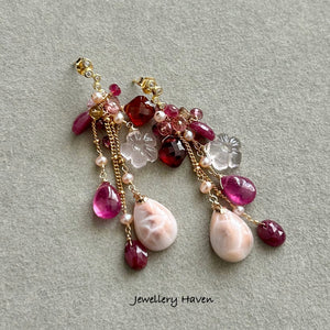 Pink natrolite tassel earrings