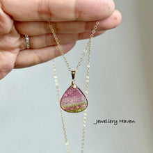 Cargar imagen en el visor de la galería, Rare pink and green multi banded tourmaline slice necklace