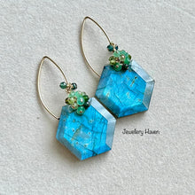 Laden Sie das Bild in den Galerie-Viewer, Blue flash hexagon labradorite earrings