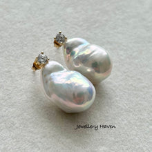 Load image into Gallery viewer, Rare bluish iridescent baroque pearl stud earrings