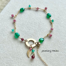 Cargar imagen en el visor de la galería, Green onyx and pink tourmaline bracelet