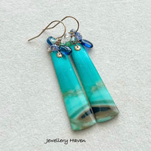 Load image into Gallery viewer, Blue opalised petrified wood earrings