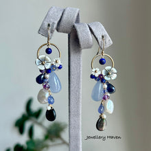 Carica l'immagine nel visualizzatore di Gallery, Chalcedony, lapis lazuli, tanzanite, mother of pearl earrings