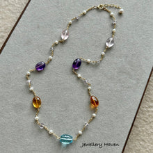Load image into Gallery viewer, Blue topaz, citrine, amethyst and rose quartz nugget necklace