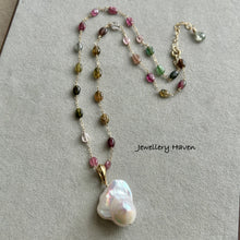 Load image into Gallery viewer, Ombré oval tourmaline and baroque pearl pendant necklace