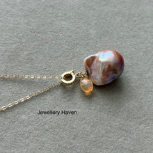 Load image into Gallery viewer, Metallic iridescent pink purplish baroque pearl and Ethiopian opal necklace