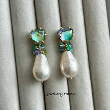 Load image into Gallery viewer, Edison pearl and triangular abalone shell stud earrings