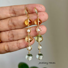 Load image into Gallery viewer, Citrine, lemon quartz, green amethyst earrings