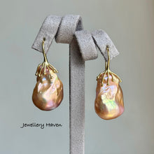 Load image into Gallery viewer, Metallic iridescent baroque pearl earrings #3