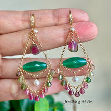 Load image into Gallery viewer, Green onyx and tourmaline chandelier earrings