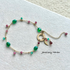Green onyx and pink tourmaline bracelet