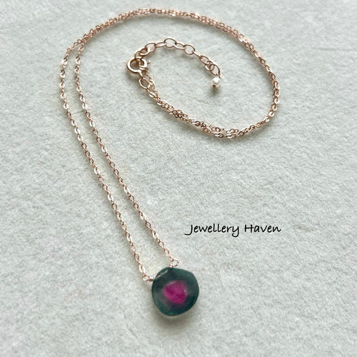 Watermelon tourmaline slice necklace #3 Rose Gold