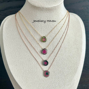 Watermelon tourmaline slice necklace #4 Rose Gold